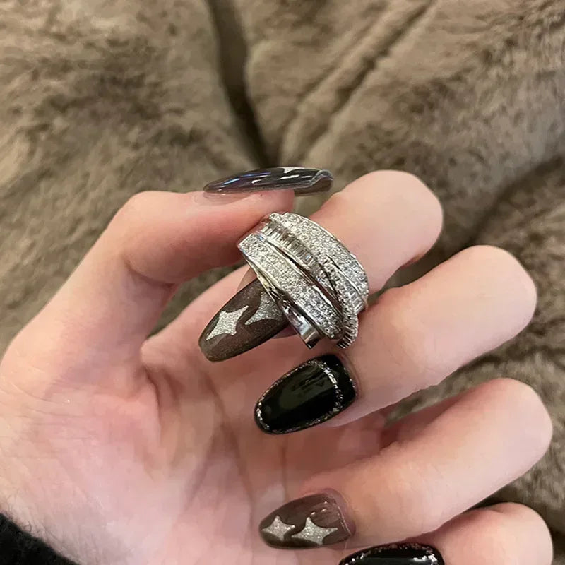 Cubic Zircon Cross Open Ring - Lumière