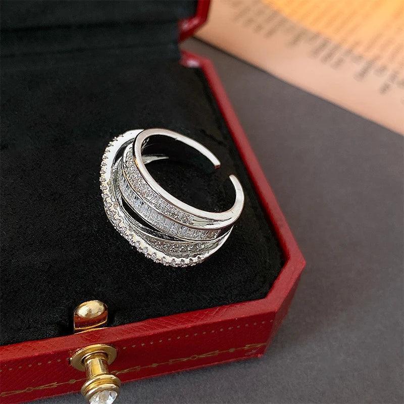 Cubic Zircon Cross Open Ring - Lumière