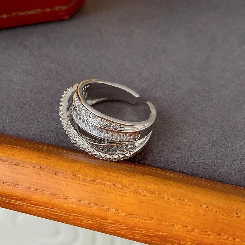 Cubic Zircon Cross Open Ring - Lumière