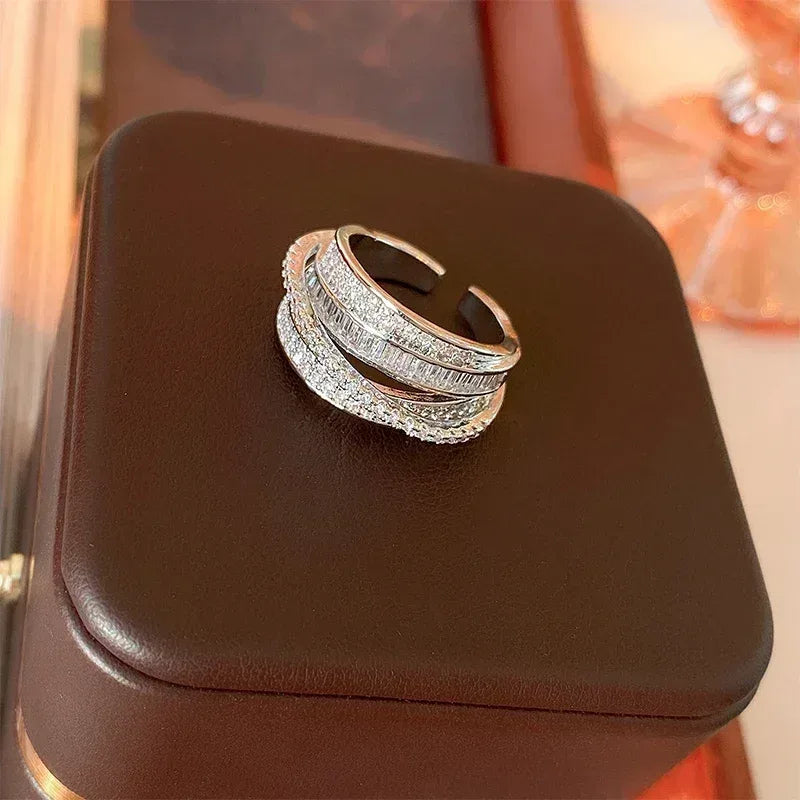 Cubic Zircon Cross Open Ring - Lumière