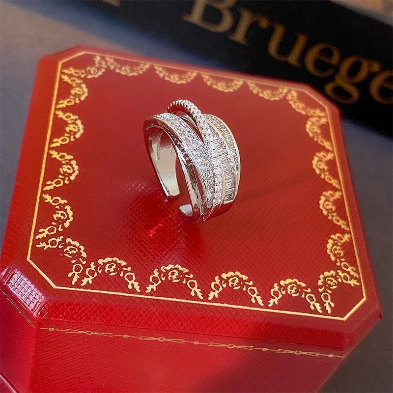 Cubic Zircon Cross Open Ring - Lumière