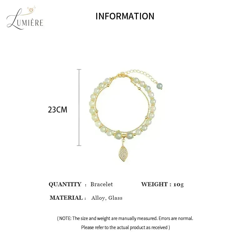 Green Jade Leaf Double Chain Bracelet - Lumière